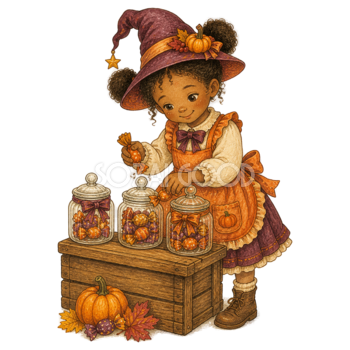 キャンディージャーを並べる子どものハロウィンイラスト95347