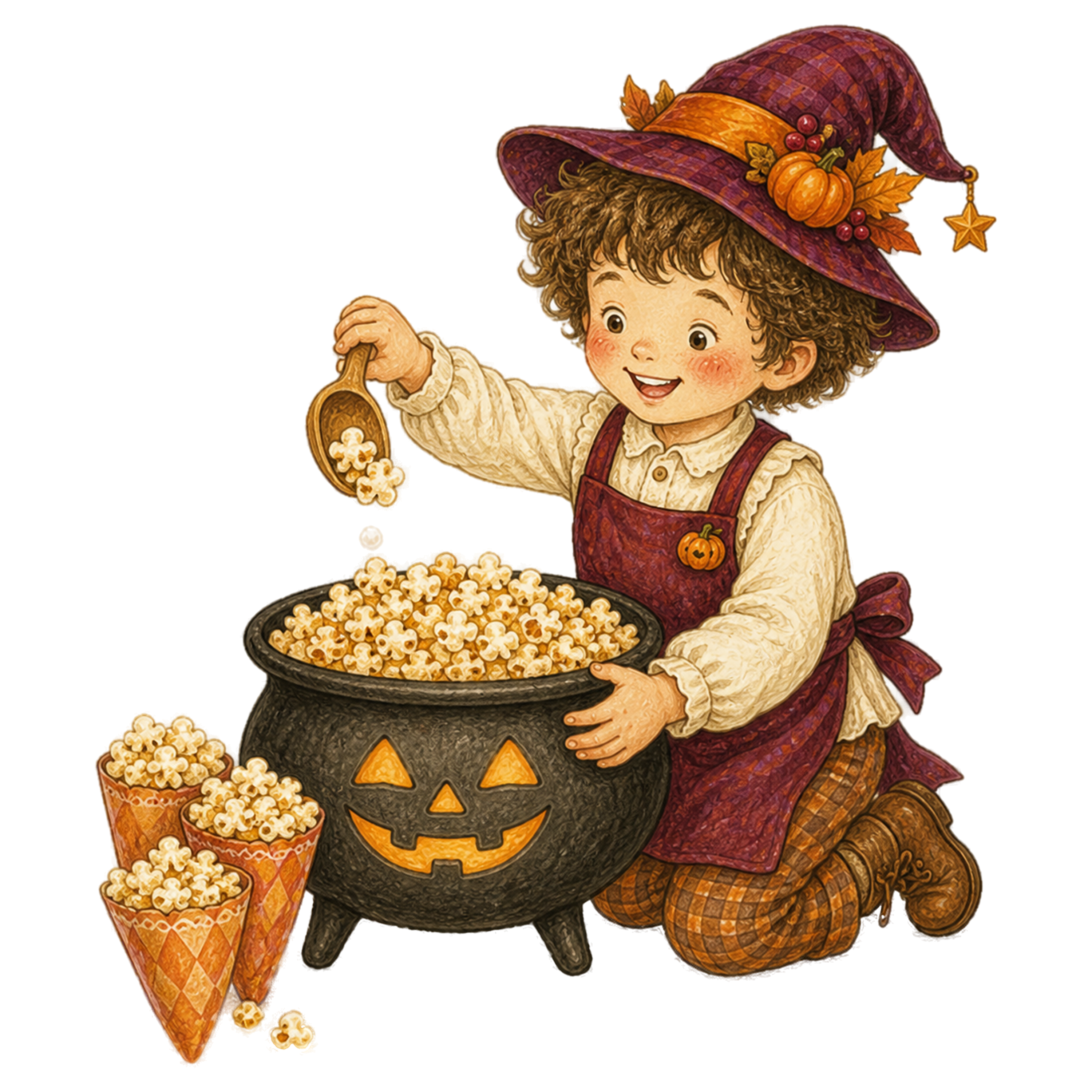 大鍋でポップコーンを作る子どものハロウィンイラスト95349に写真・文字を入れる