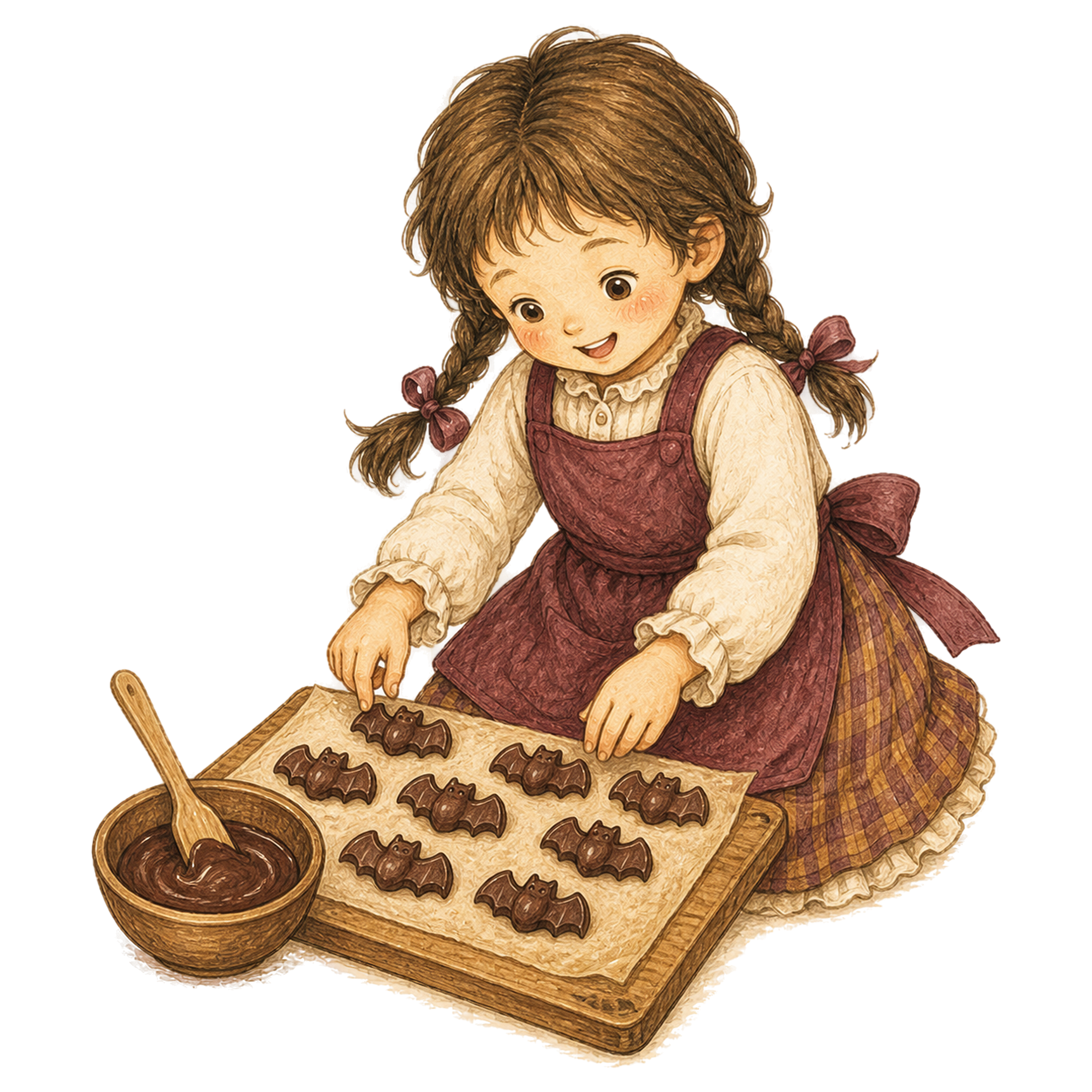 コウモリ形チョコを作る子どものハロウィンイラスト95353に写真・文字を入れる