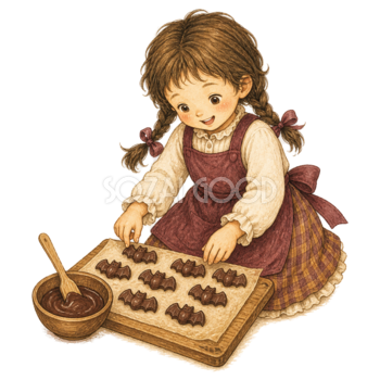 コウモリ形チョコを作る子どものハロウィンイラスト95353