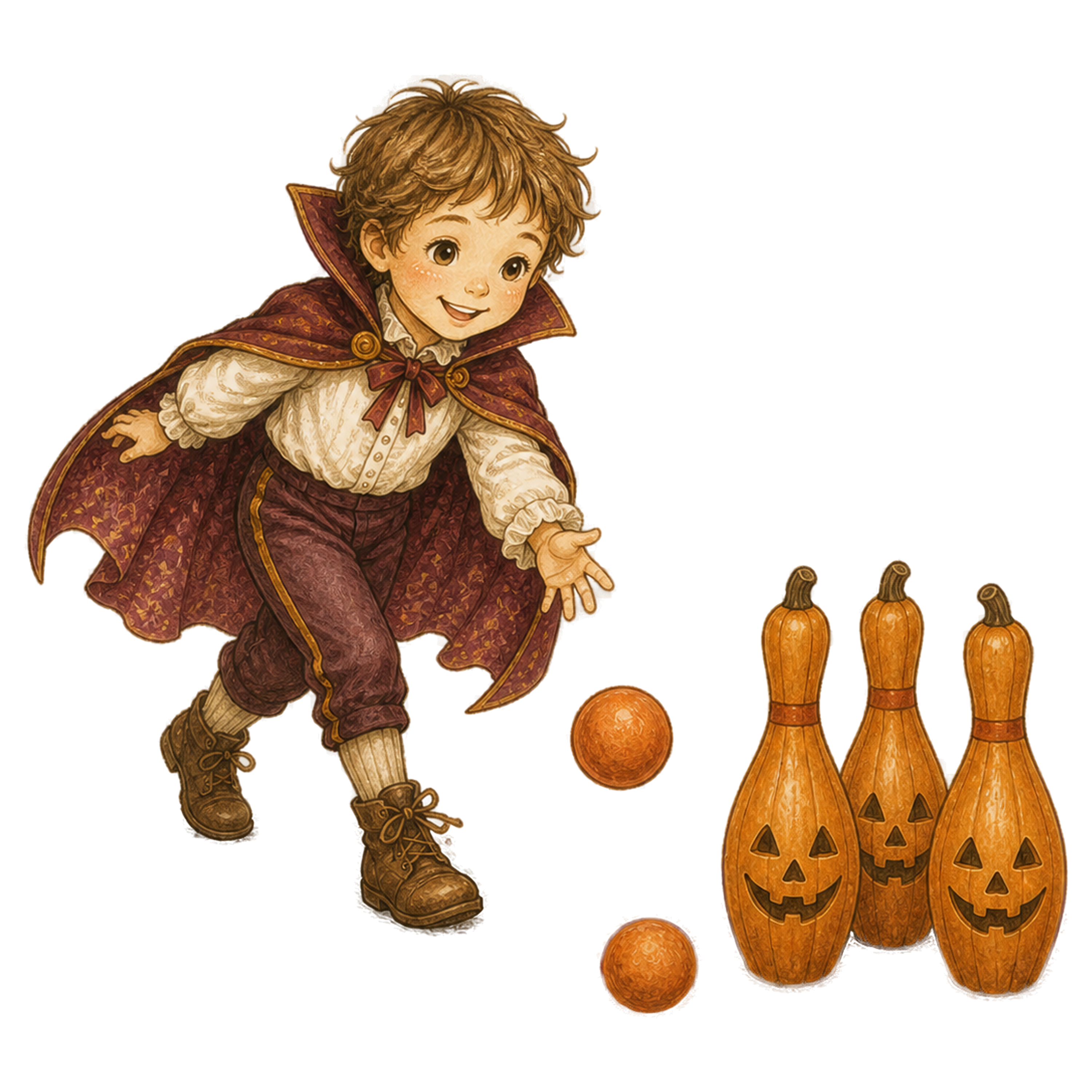 かぼちゃボウリングを楽しむ男の子のハロウィンイラスト｜無料素材95379に写真・文字を入れる
