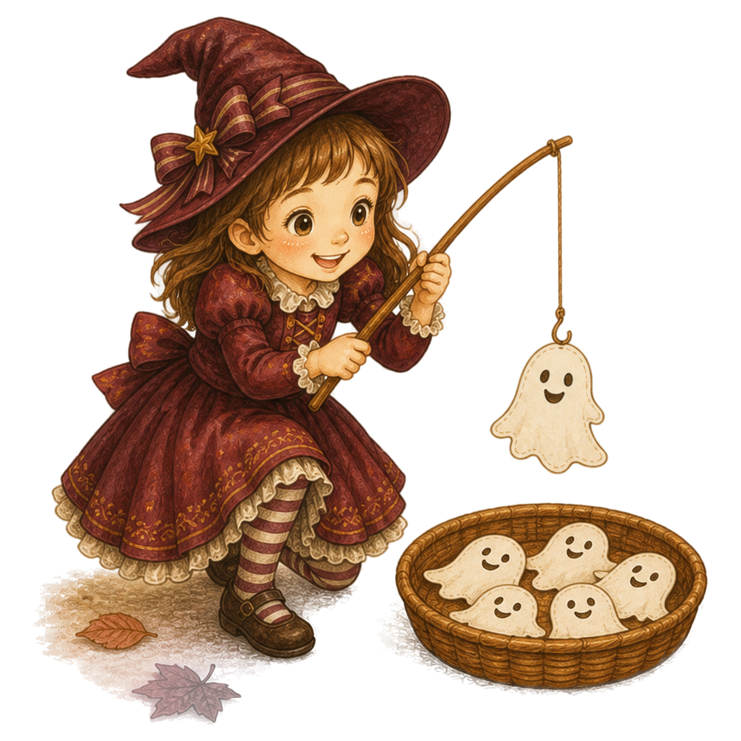 おばけ釣りゲームを楽しむ女の子のハロウィンイラスト｜無料素材95380に写真・文字を入れる