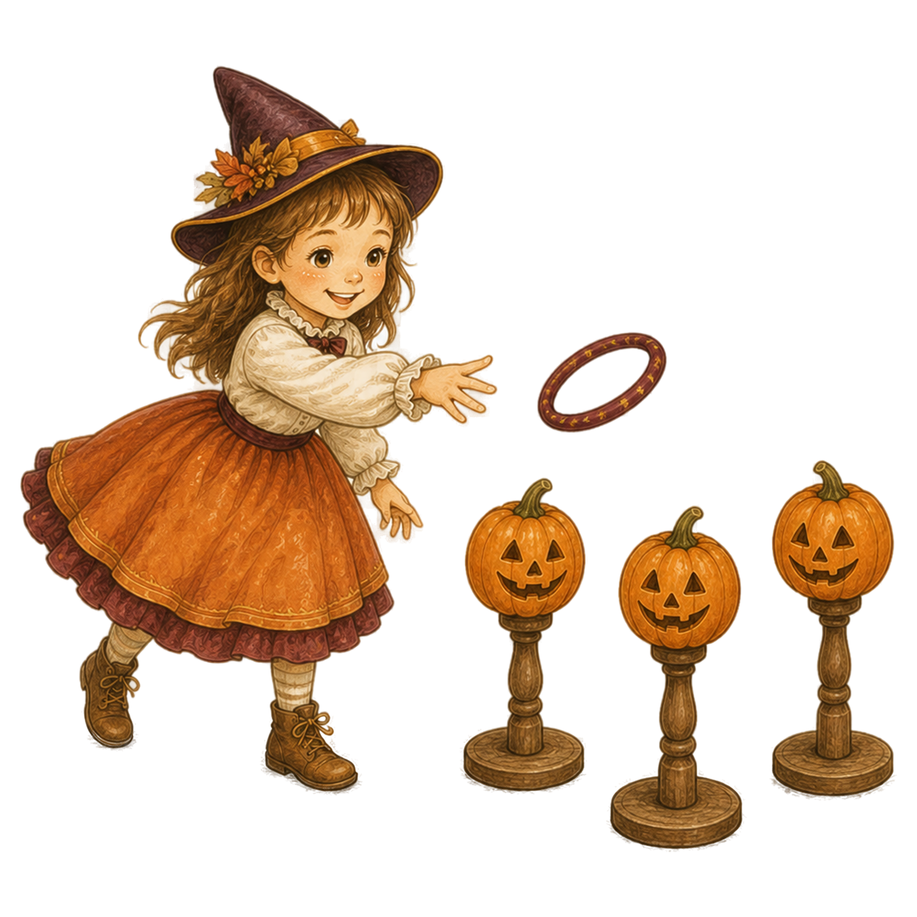 かぼちゃの輪投げを楽しむ女の子のハロウィンイラスト｜無料素材95382に写真・文字を入れる