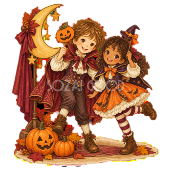 記念撮影を楽しむ子どものハロウィンパーティーイラスト｜無料素材95387