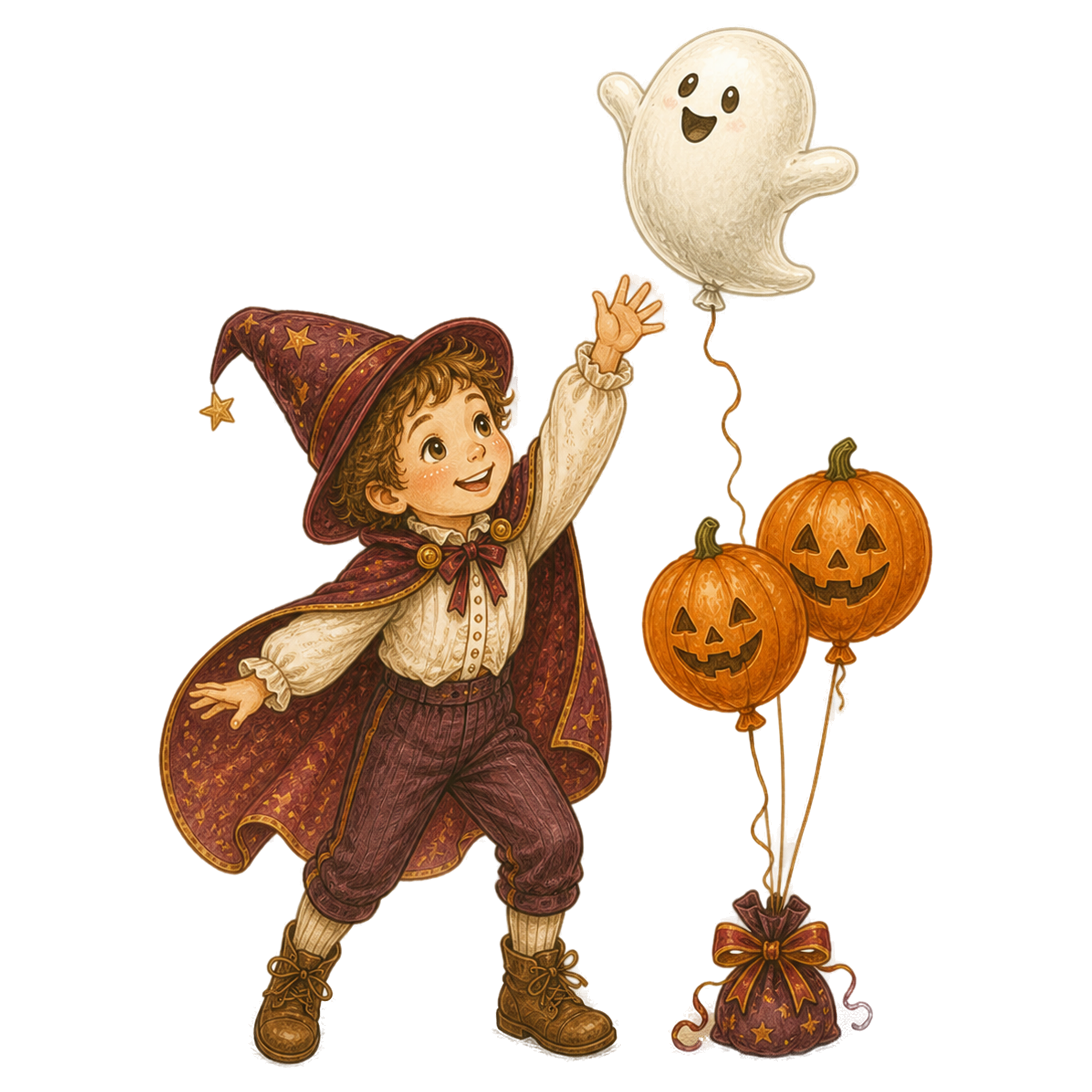 おばけ風船で遊ぶ男の子のハロウィンイラスト｜無料素材95390に写真・文字を入れる