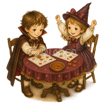 ハロウィンビンゴを楽しむ子どものイラスト｜かわいい無料素材95391