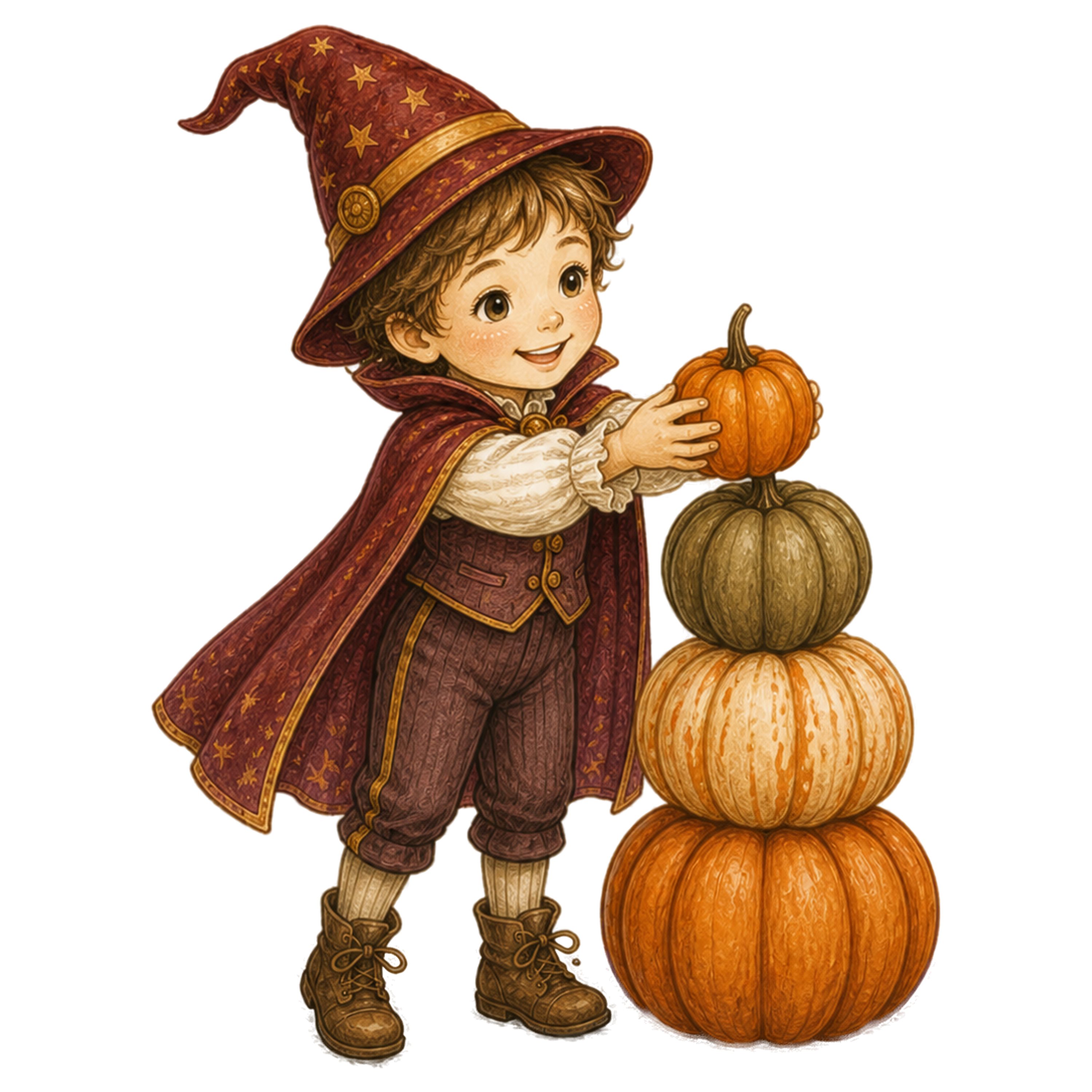 かぼちゃ積みゲームを楽しむ子どものハロウィンイラスト｜無料素材95397に写真・文字を入れる
