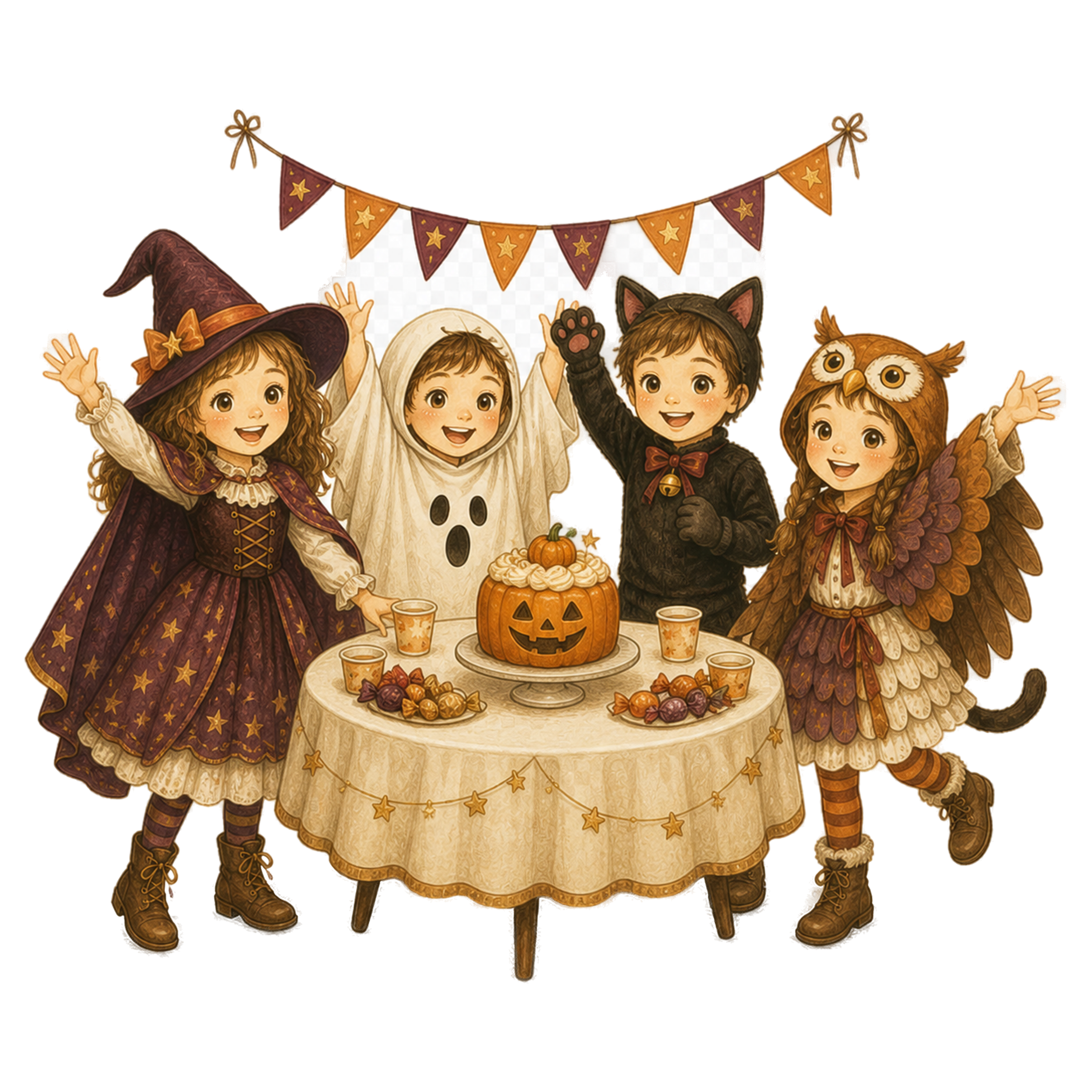 パーティーを楽しむ子どもたちのハロウィンイラスト｜無料素材95398に写真・文字を入れる