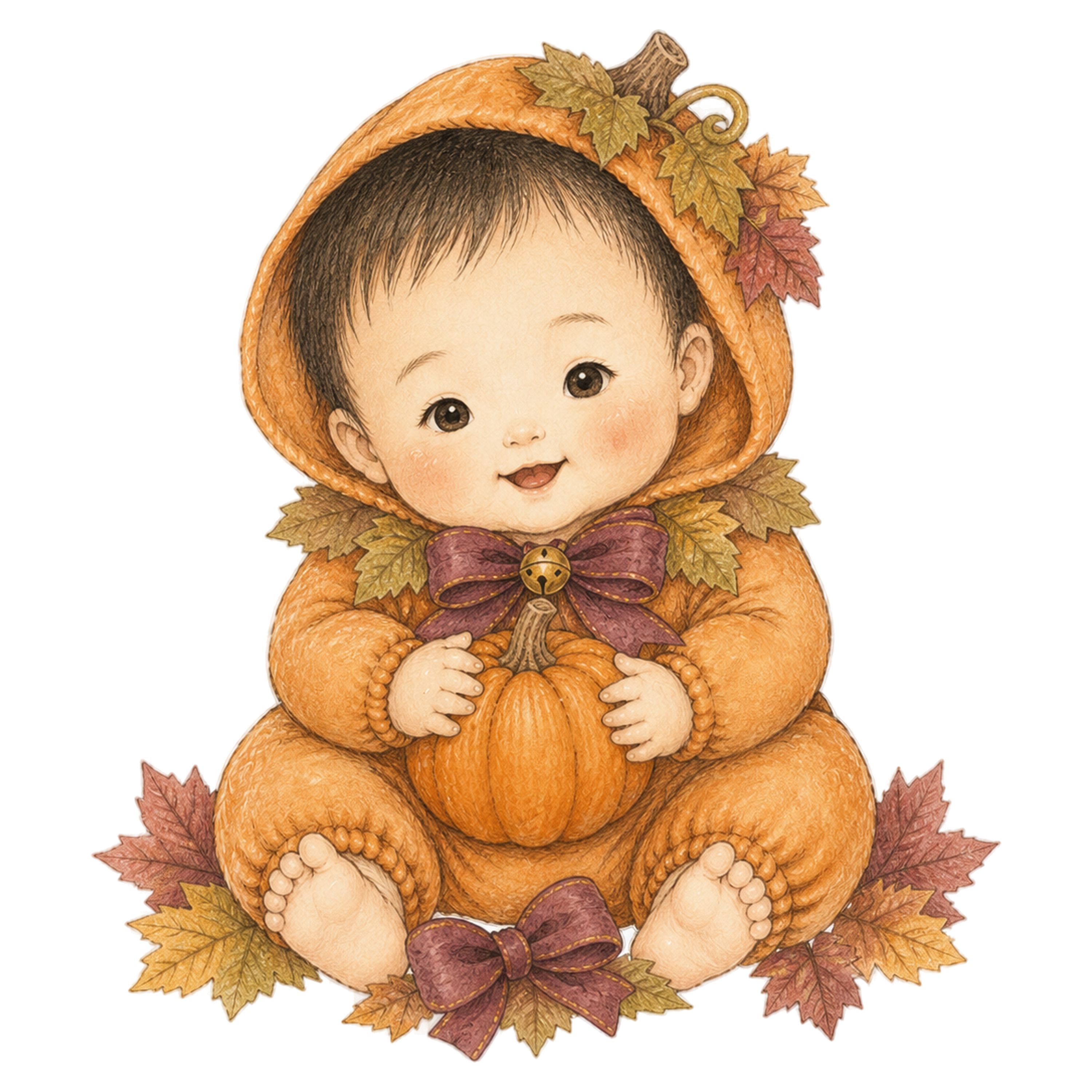 かぼちゃ衣装で遊ぶ赤ちゃんのハロウィンイラスト｜無料素材95400に写真・文字を入れる