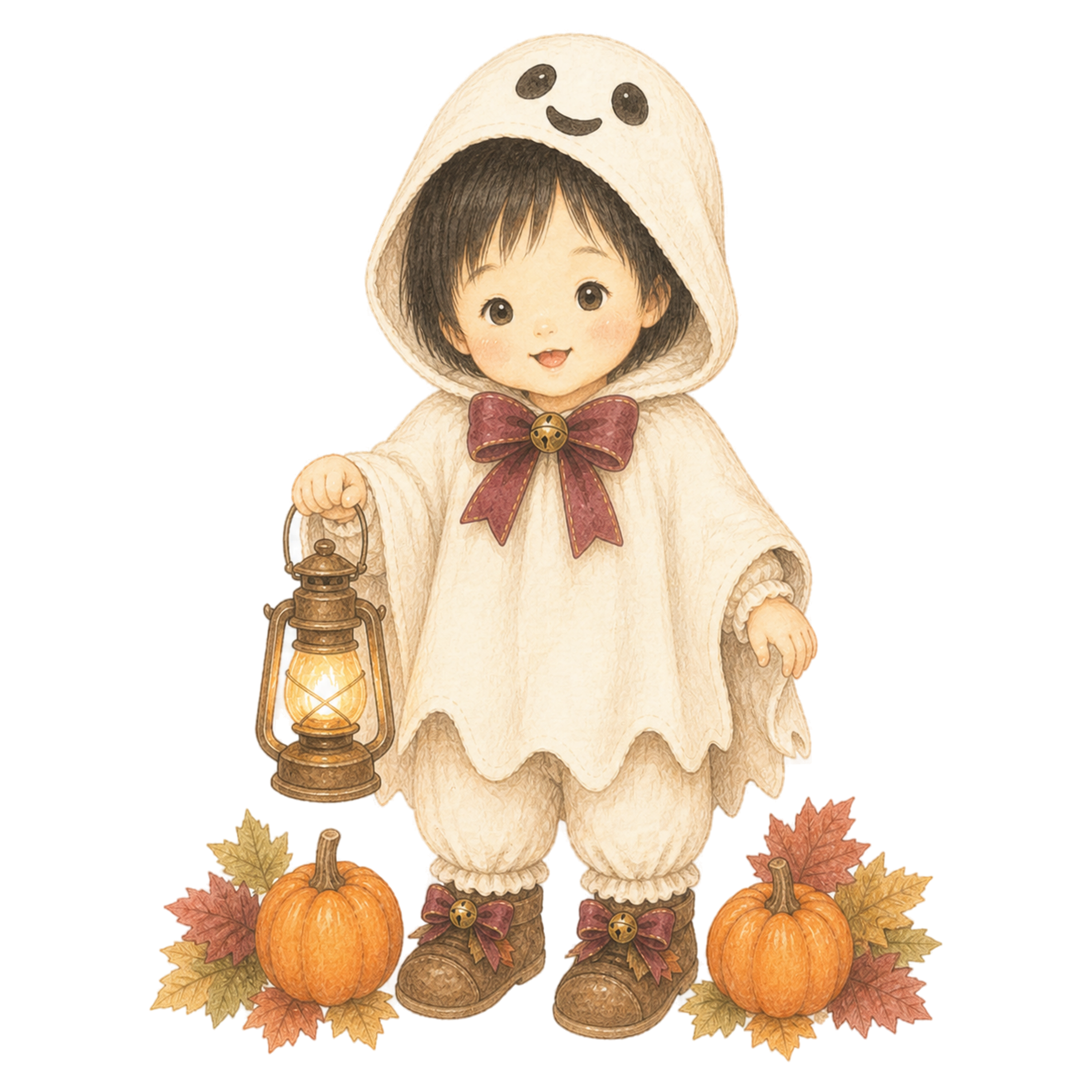 おばけ衣装とランタンを持つ幼児のハロウィンイラスト｜無料素材95401に写真・文字を入れる