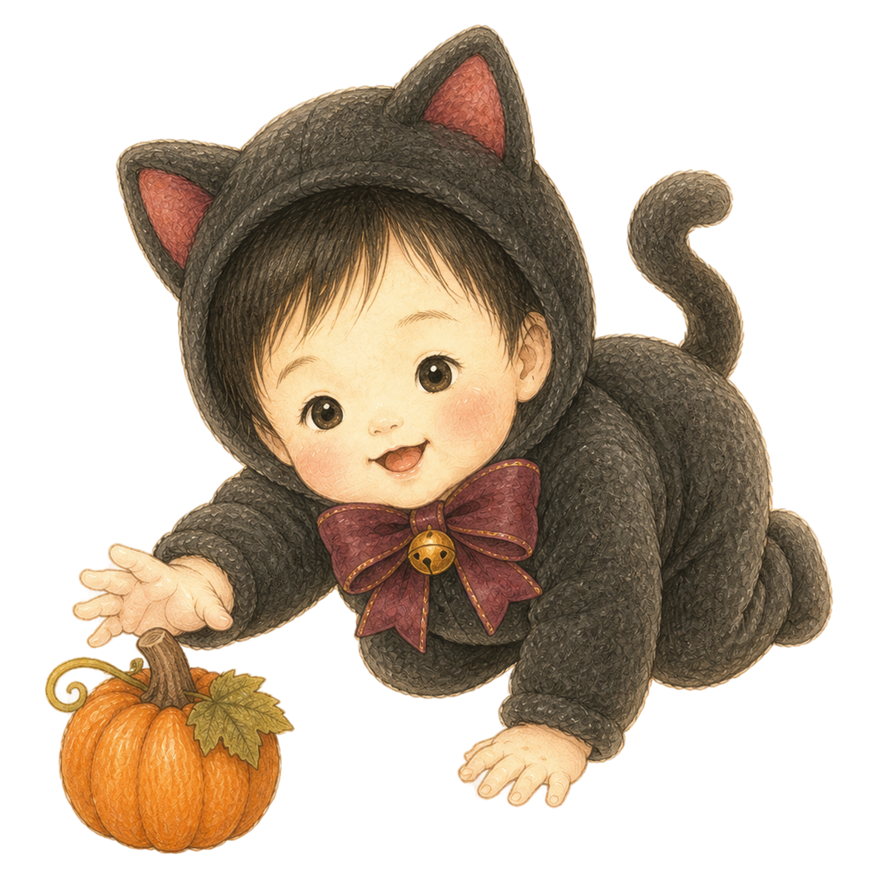 黒猫衣装ではいはいする赤ちゃんのハロウィンイラスト｜無料素材95402に写真・文字を入れる