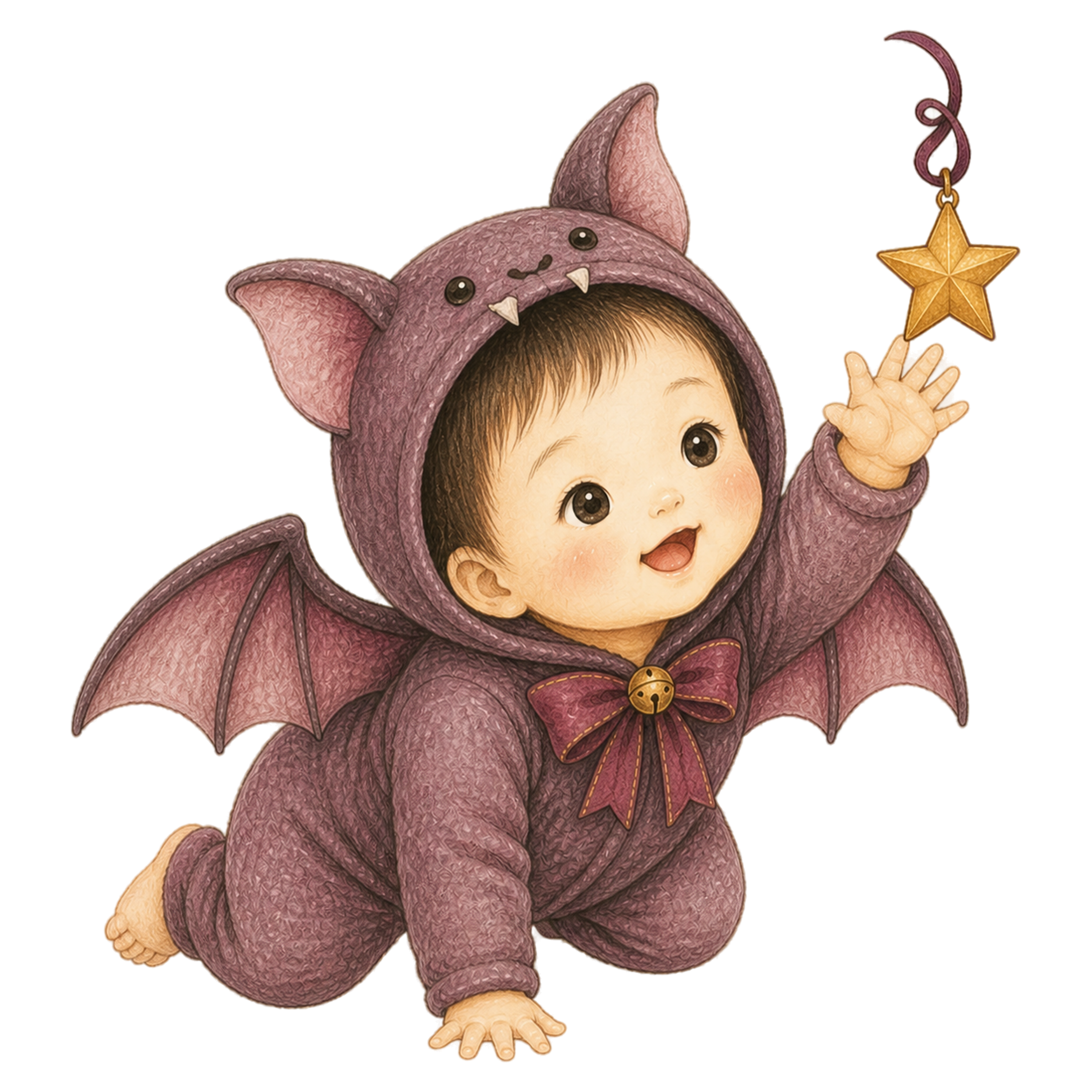こうもり衣装で星に手を伸ばす赤ちゃんのハロウィンイラスト｜無料素材95404に写真・文字を入れる