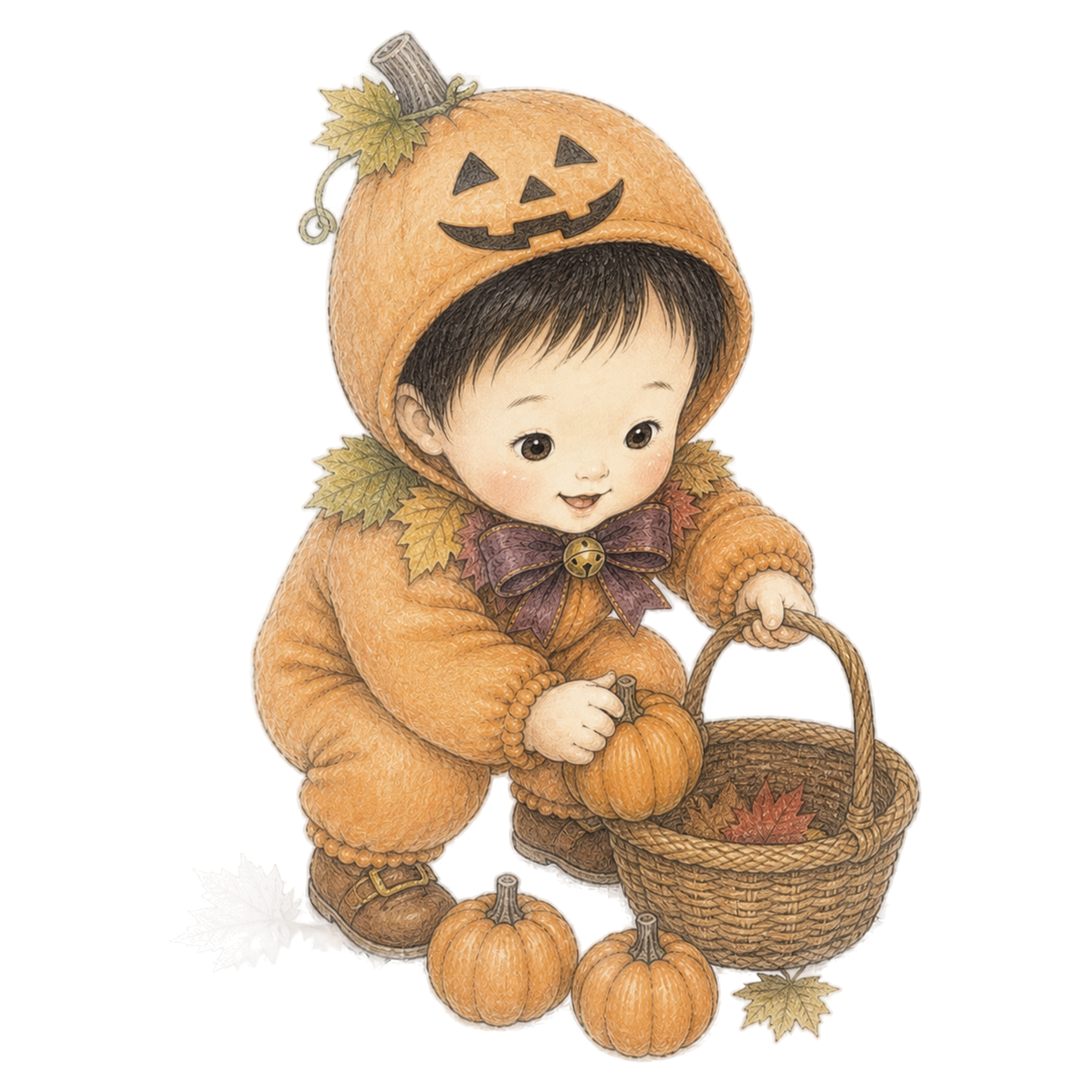 小さなかぼちゃを選ぶ幼児のハロウィンイラスト｜無料素材95411に写真・文字を入れる