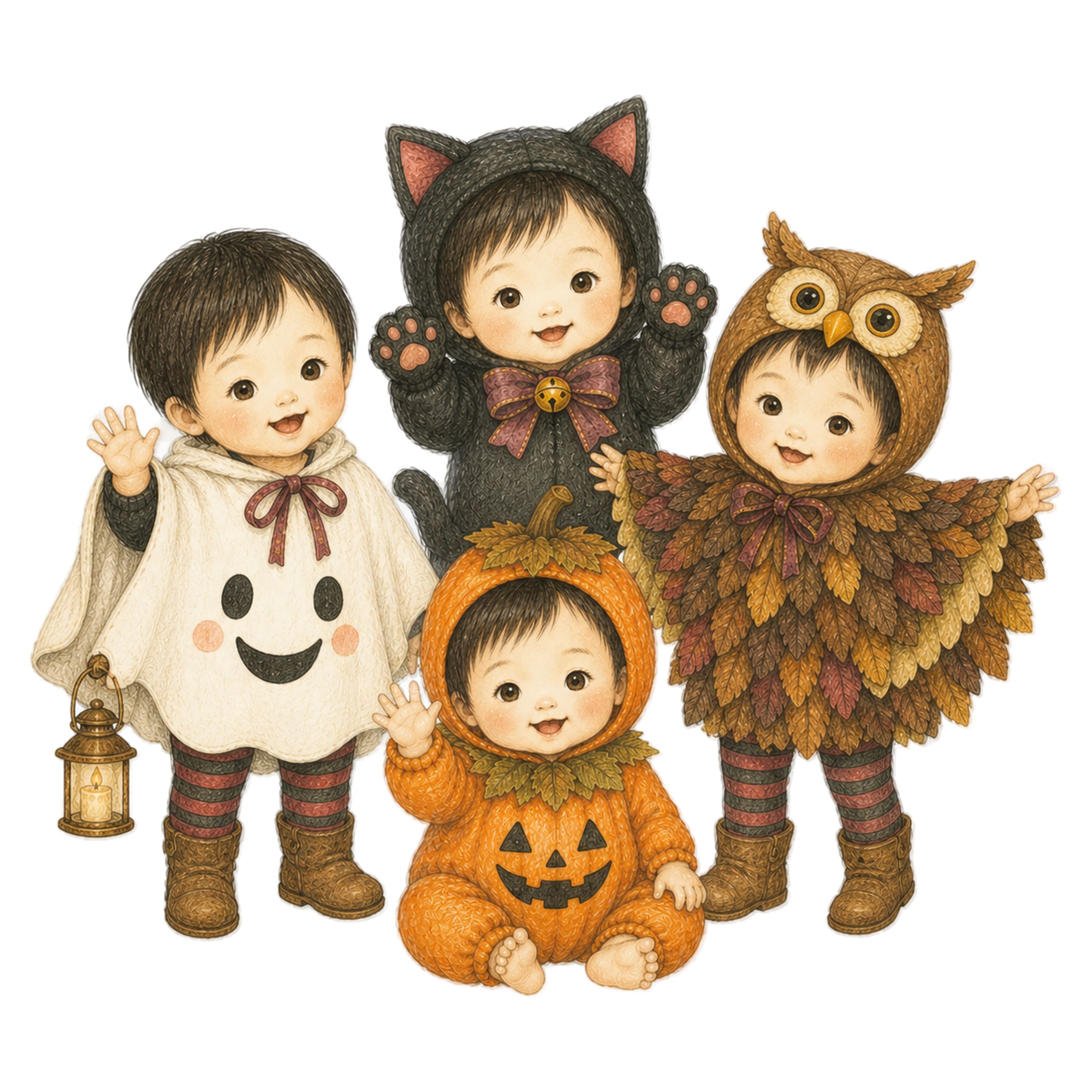 かわいい仮装をした赤ちゃんと幼児のハロウィンイラスト｜無料素材95419に写真・文字を入れる