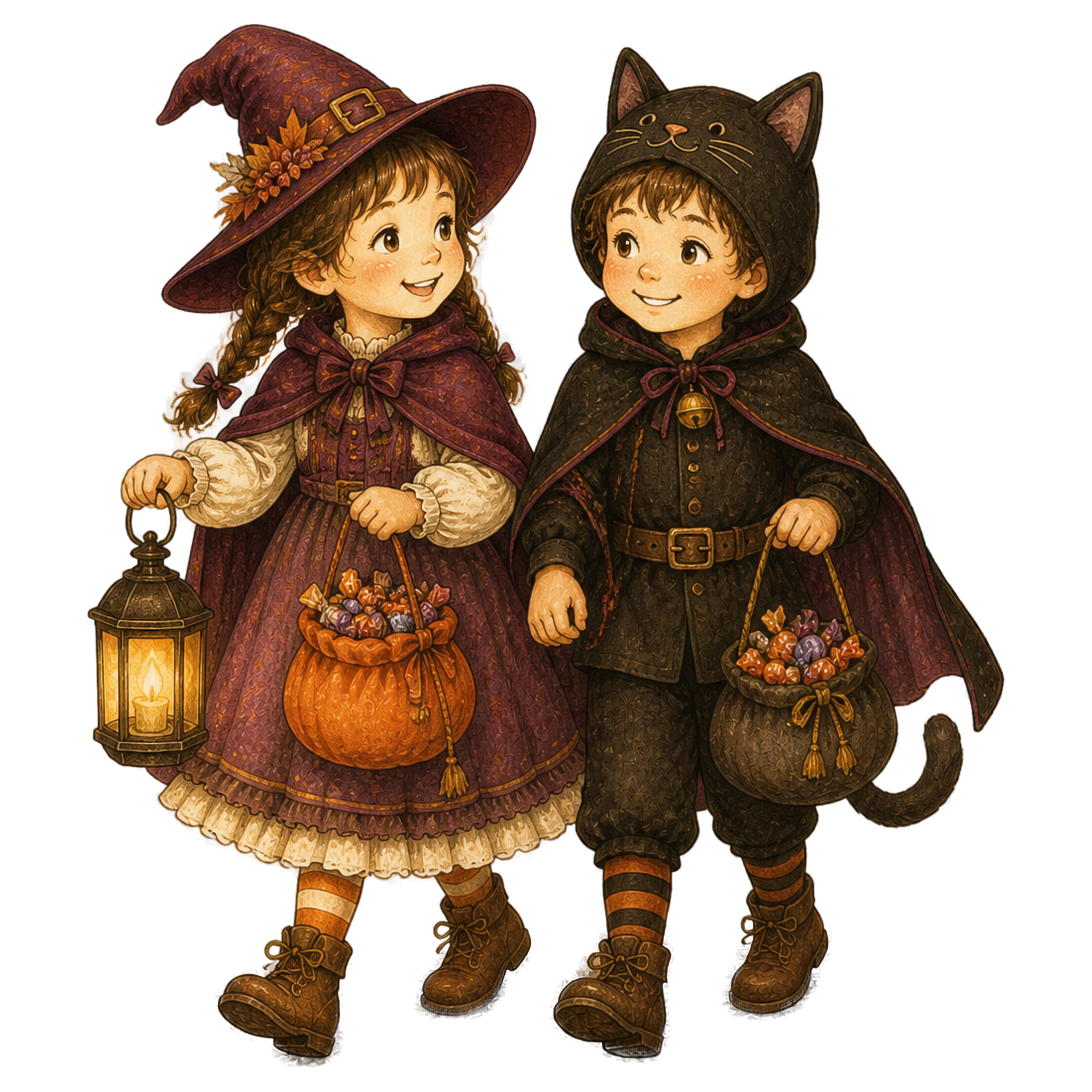 お菓子バッグを持って歩く子どものハロウィンイラスト95423に写真・文字を入れる