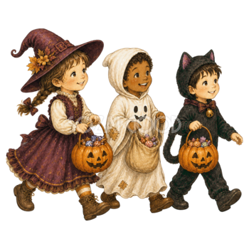 仮装パレードを楽しむ子どものハロウィンイラスト95430