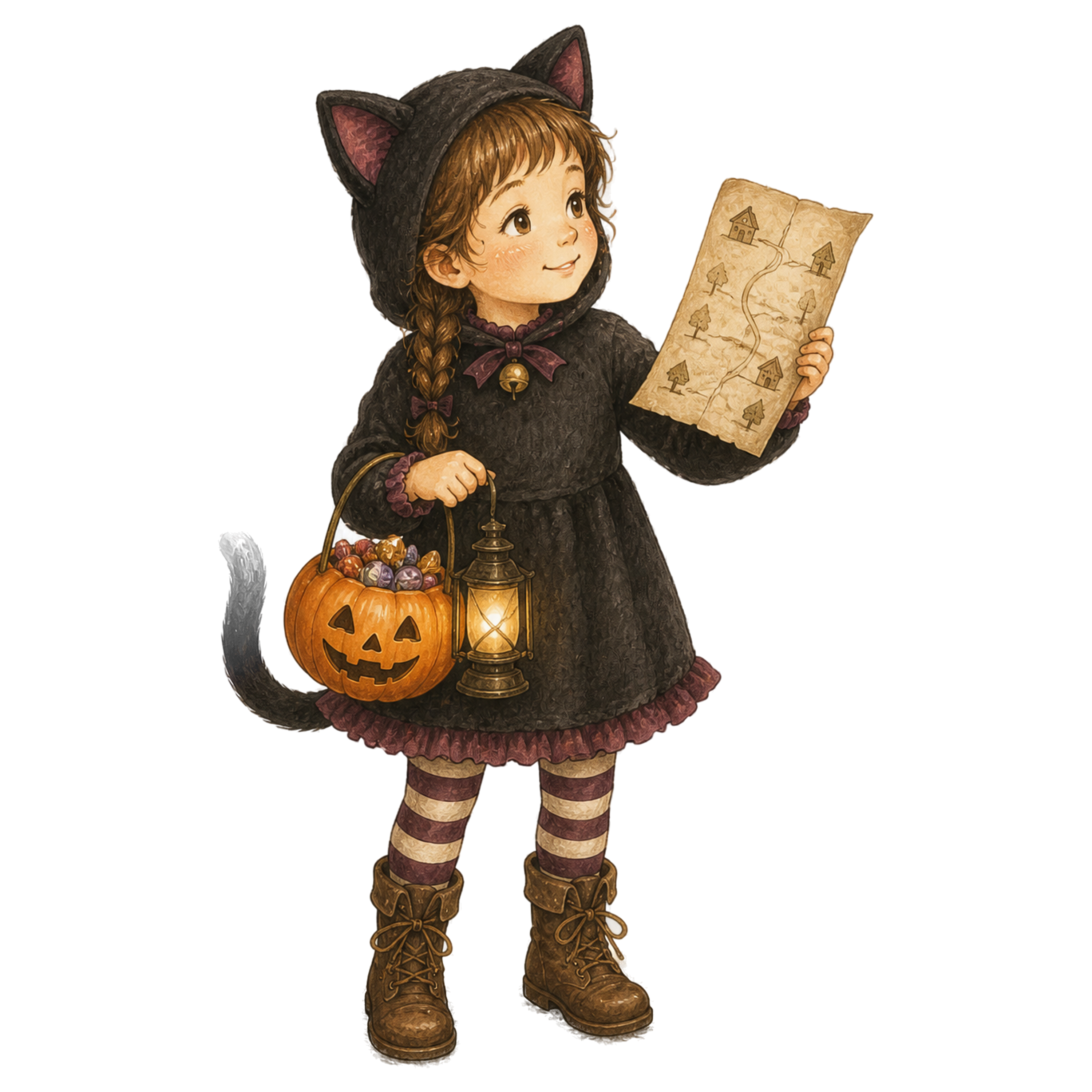 道案内を見ながら歩く子どものハロウィンイラスト95436に写真・文字を入れる