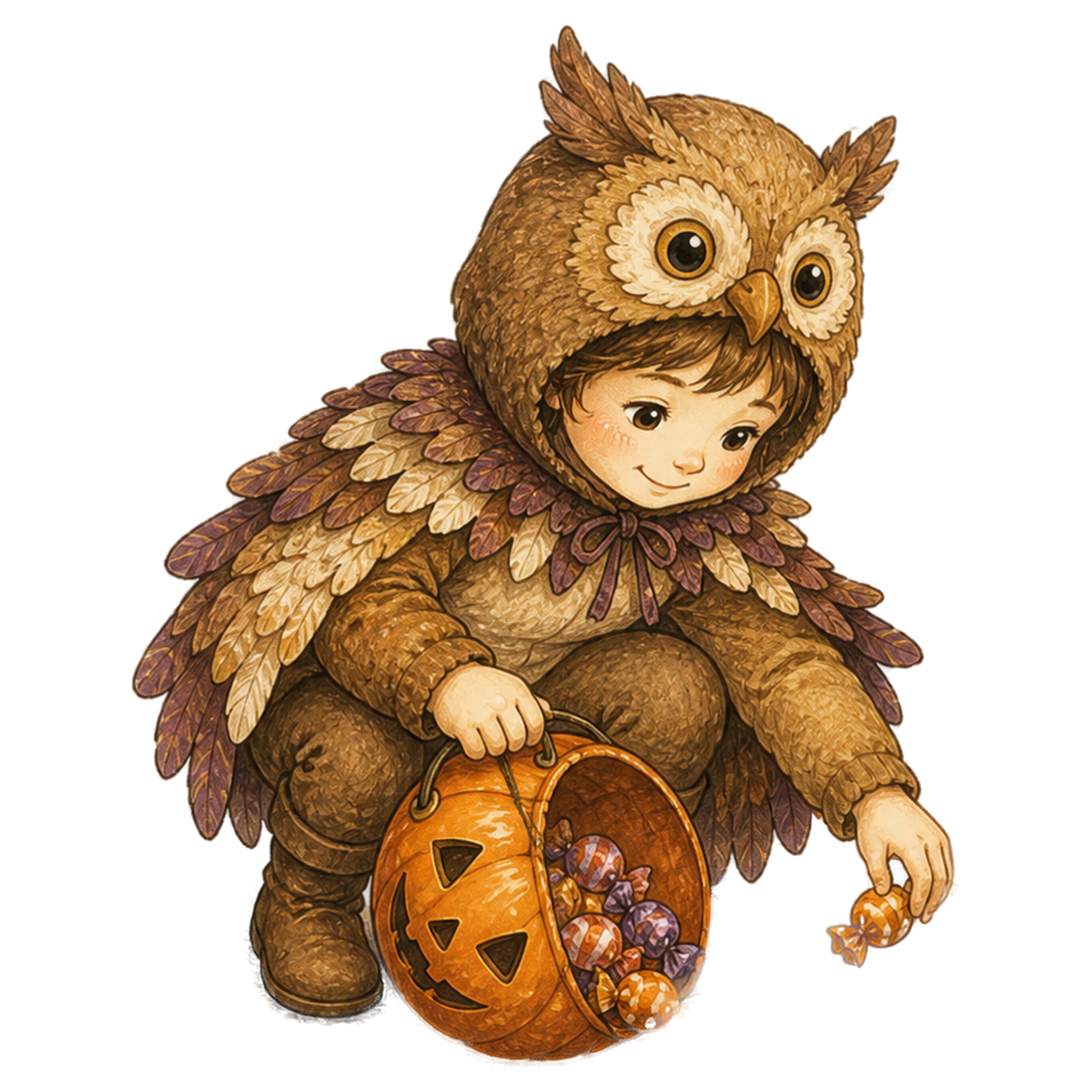こぼれたお菓子を拾う子どものハロウィンイラスト95437に写真・文字を入れる