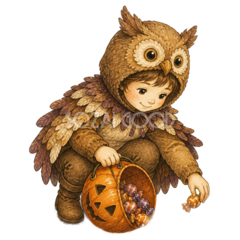 こぼれたお菓子を拾う子どものハロウィンイラスト95437