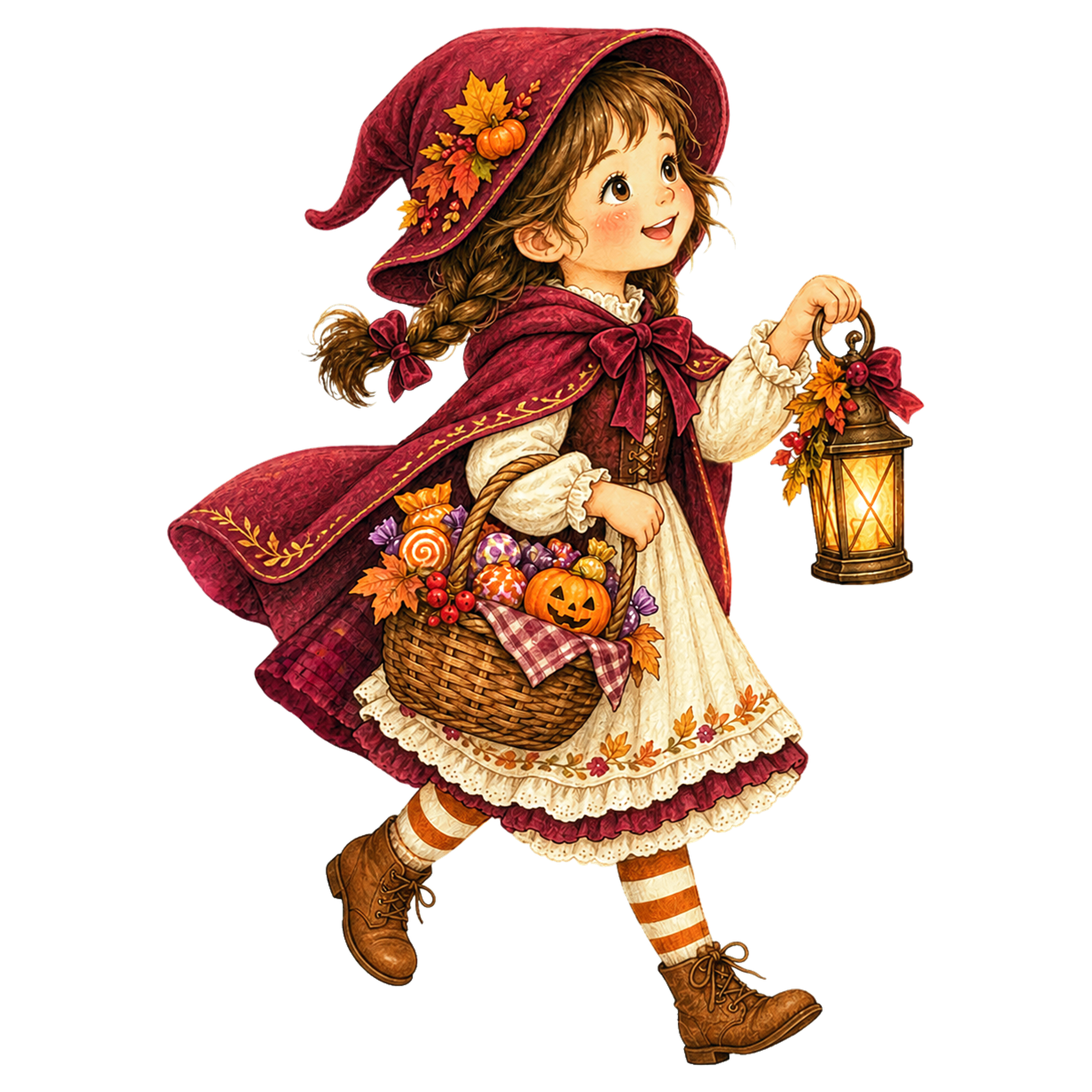 お菓子を持って帰る女の子のハロウィンイラスト95439に写真・文字を入れる