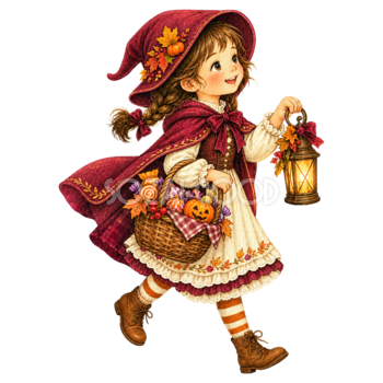 お菓子を持って帰る女の子のハロウィンイラスト95439