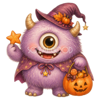 紫色のかわいい一つ目モンスター｜ハロウィン無料イラスト素材95447