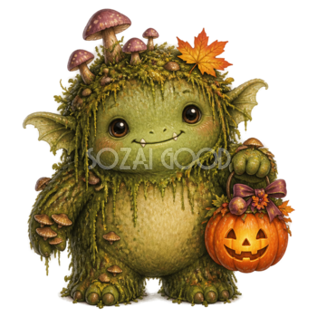 きのこが生えた沼モンスター｜ハロウィン無料イラスト素材95450