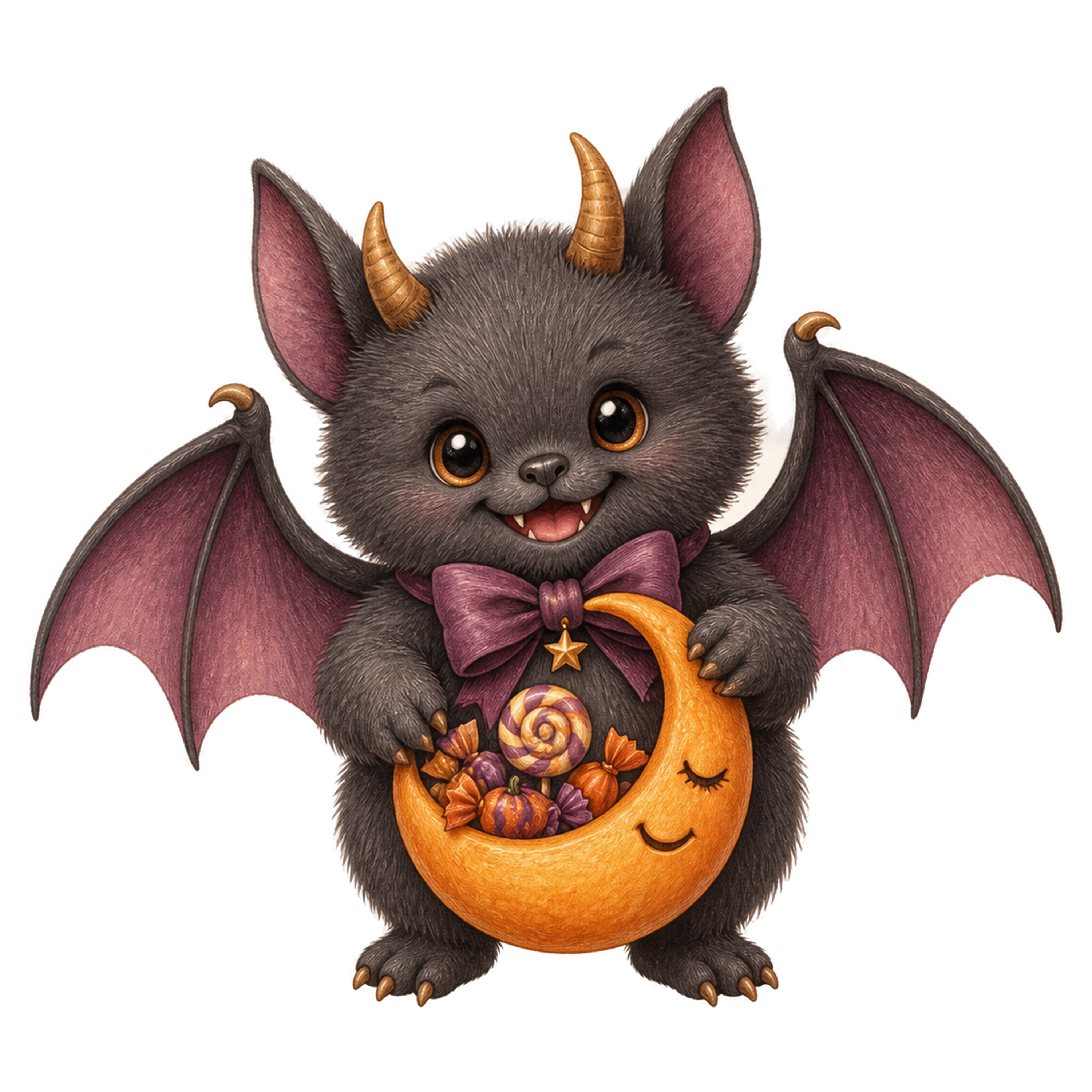 三日月を持つコウモリモンスター｜ハロウィン無料イラスト素材95451に写真・文字を入れる