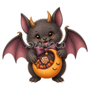 三日月を持つコウモリモンスター｜ハロウィン無料イラスト素材95451