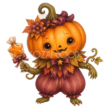 かわいいかぼちゃ頭モンスター｜ハロウィン無料イラスト素材95452