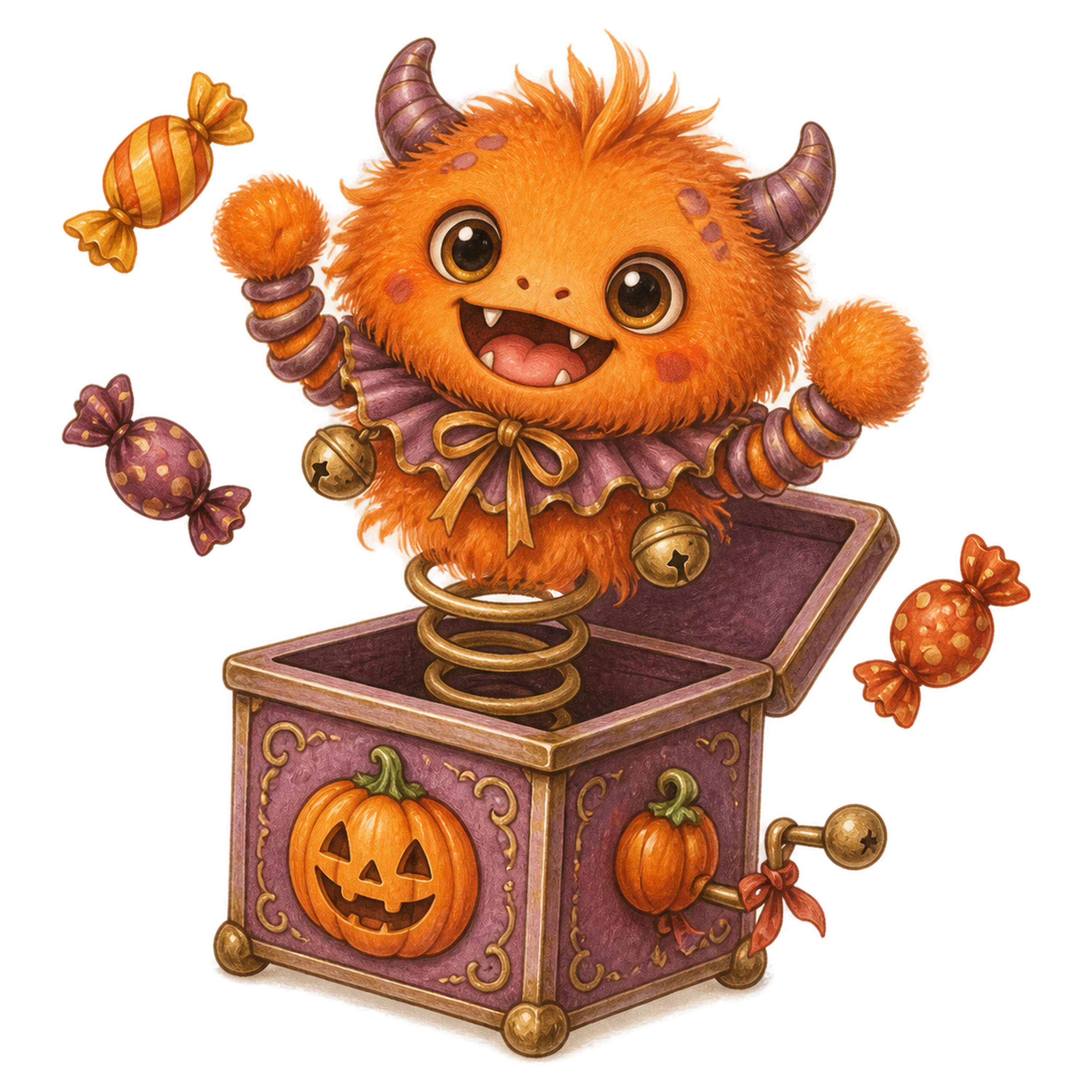 びっくり箱から飛び出すモンスター｜ハロウィン無料イラスト素材95453に写真・文字を入れる