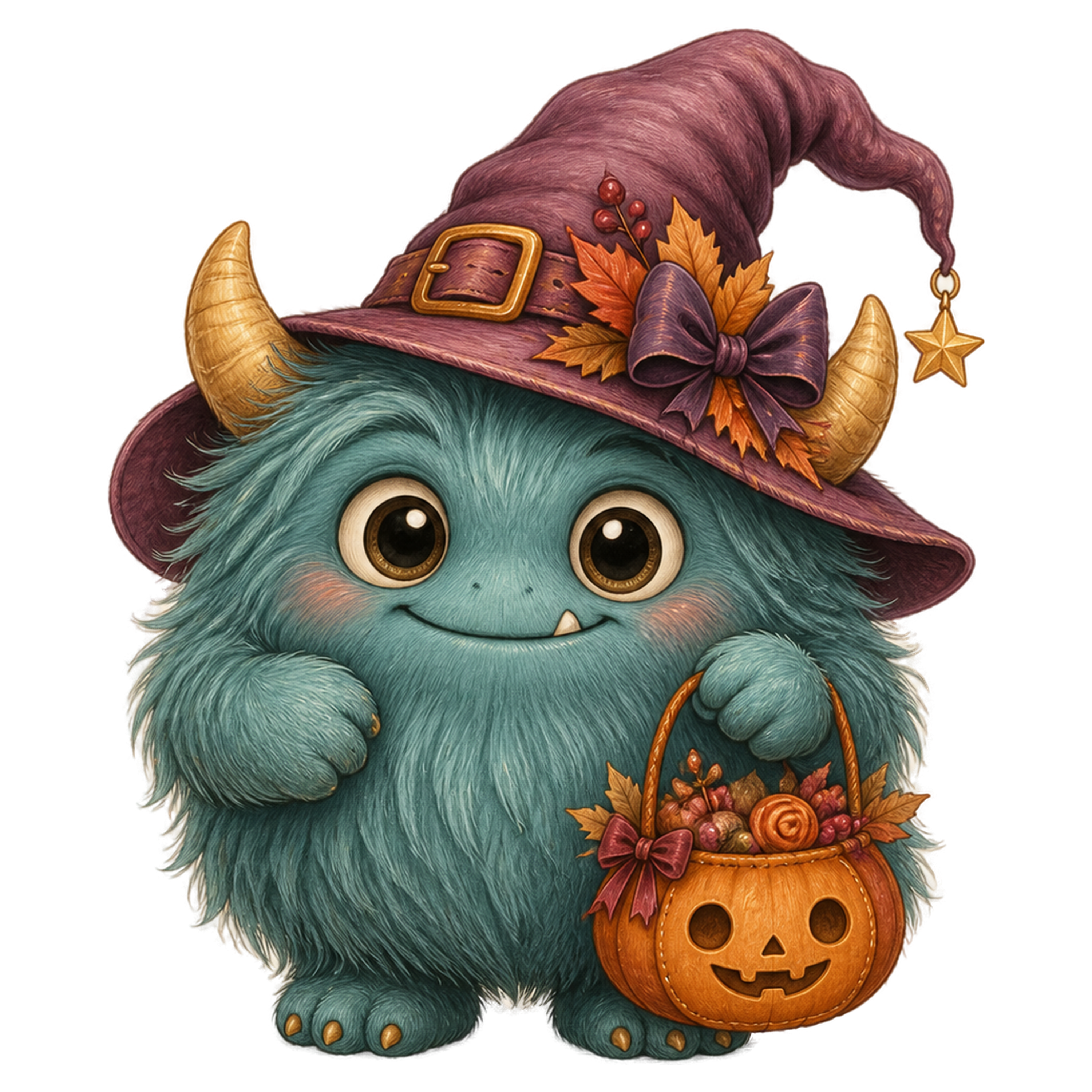青緑色の毛むくじゃらモンスター｜ハロウィン無料イラスト素材95454に写真・文字を入れる