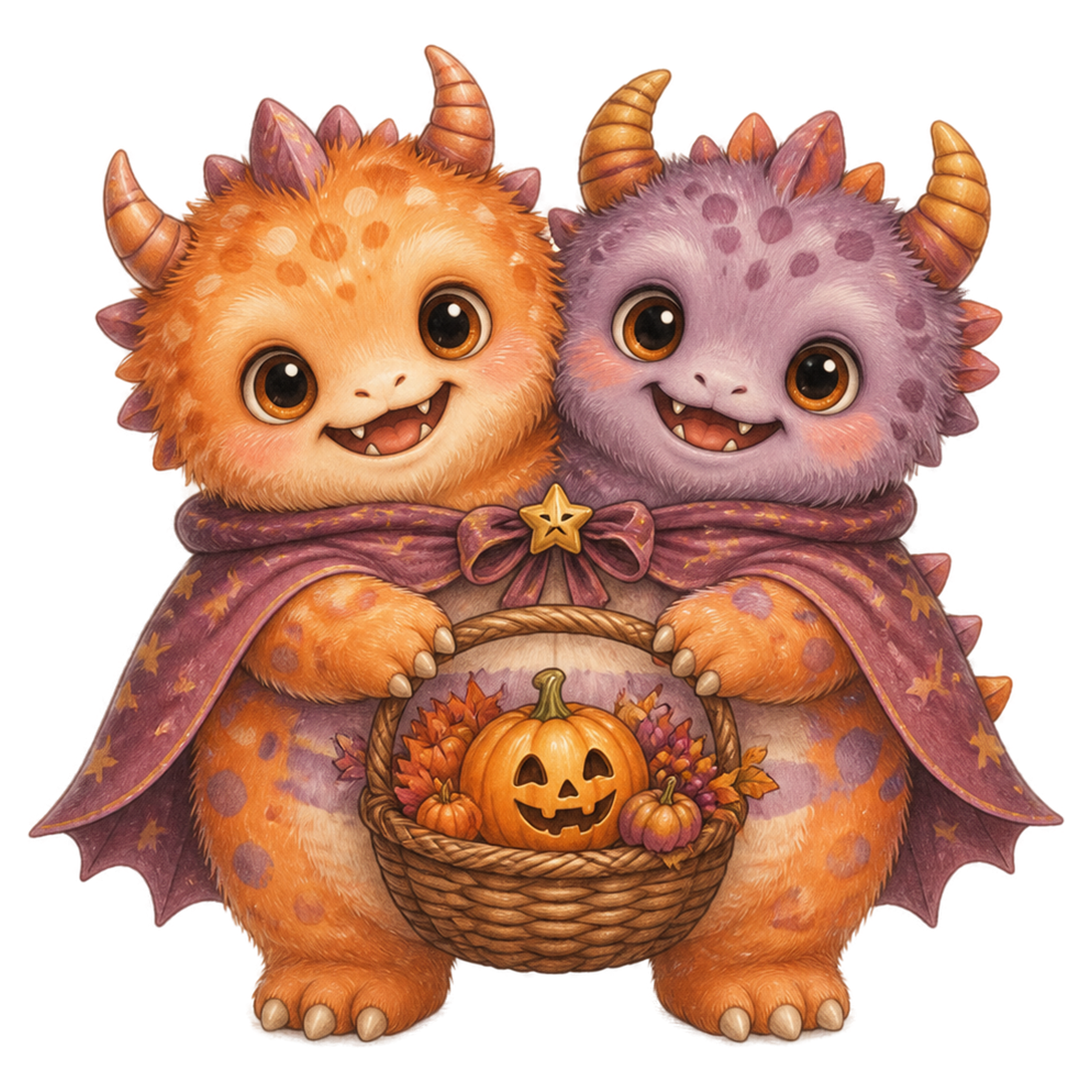 仲良し二つ頭モンスター｜ハロウィン無料イラスト素材95458に写真・文字を入れる