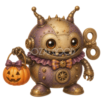 時計仕掛けのかわいいモンスター｜ハロウィン無料イラスト素材95459