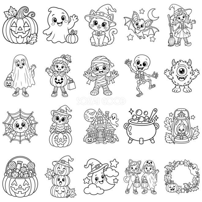 子ども向けハロウィン塗り絵20選|簡単な無料イラスト素材95462