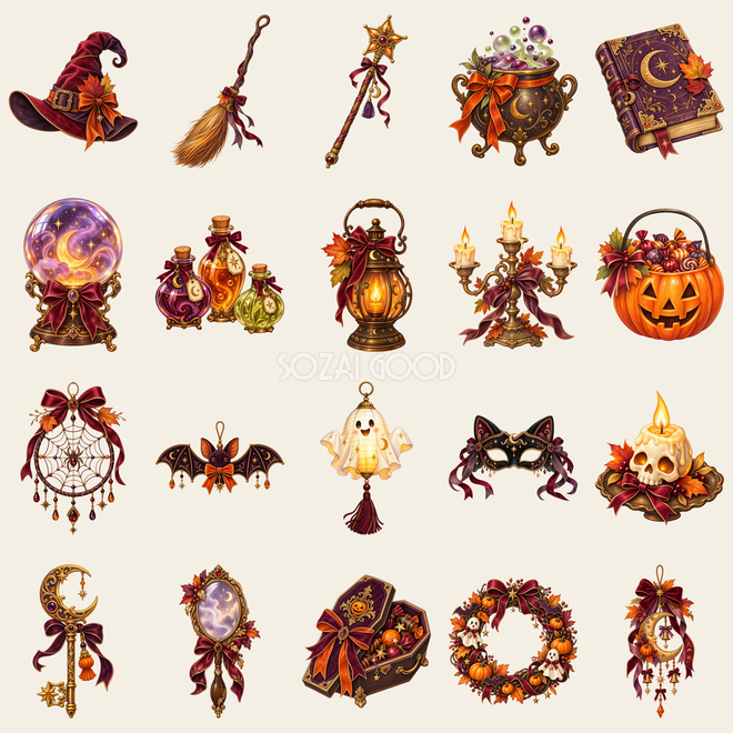 ハロウィンの小物イラスト20選|おしゃれで上品な無料素材95483