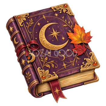 魔法の本のハロウィンイラスト｜月と星のおしゃれな無料素材95488