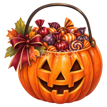 かぼちゃのお菓子バケツのハロウィンイラスト｜無料素材95493