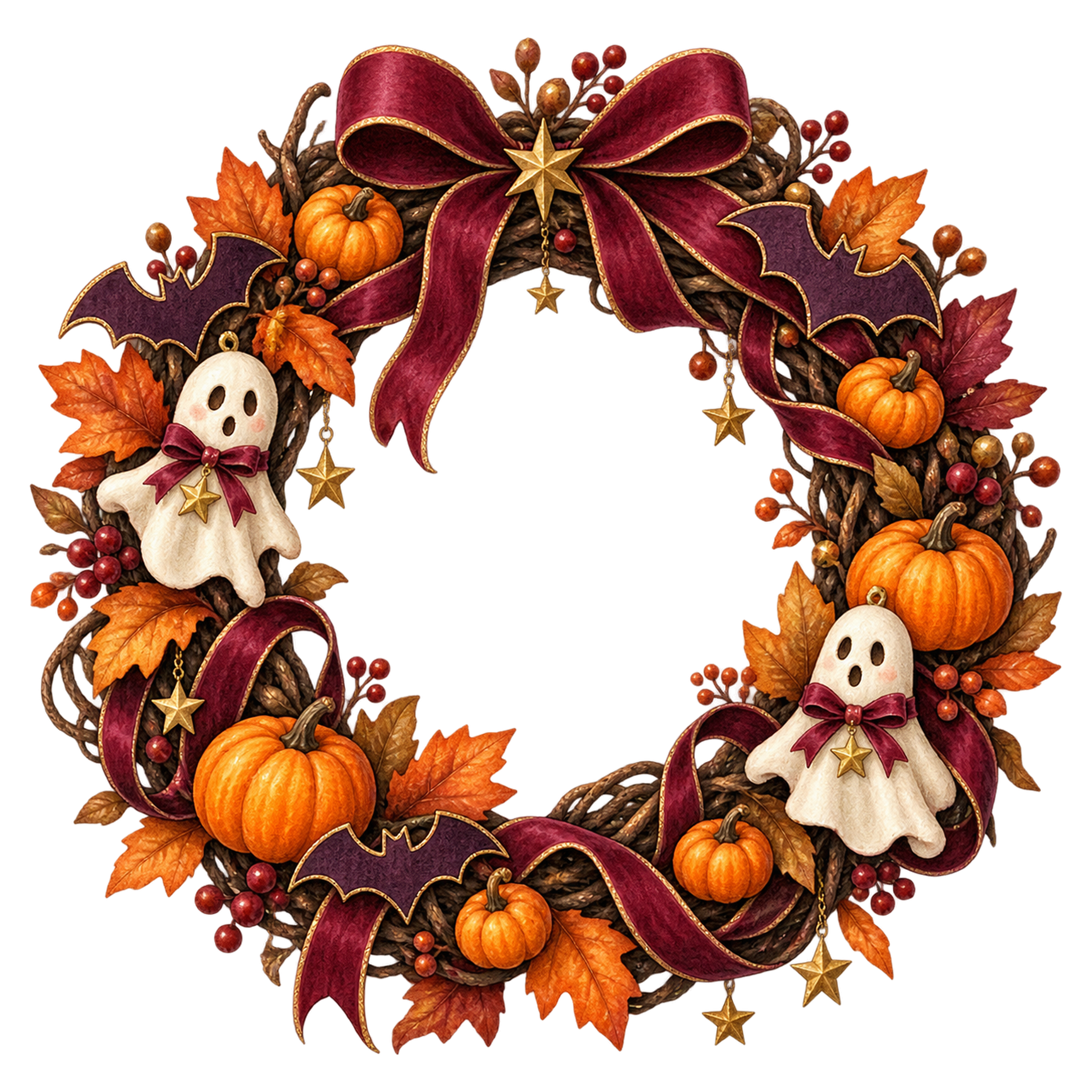 かぼちゃとおばけのハロウィンリースイラスト｜無料素材95502に写真・文字を入れる