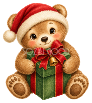 プレゼントを抱く子熊のクリスマスイラスト｜無料素材95507