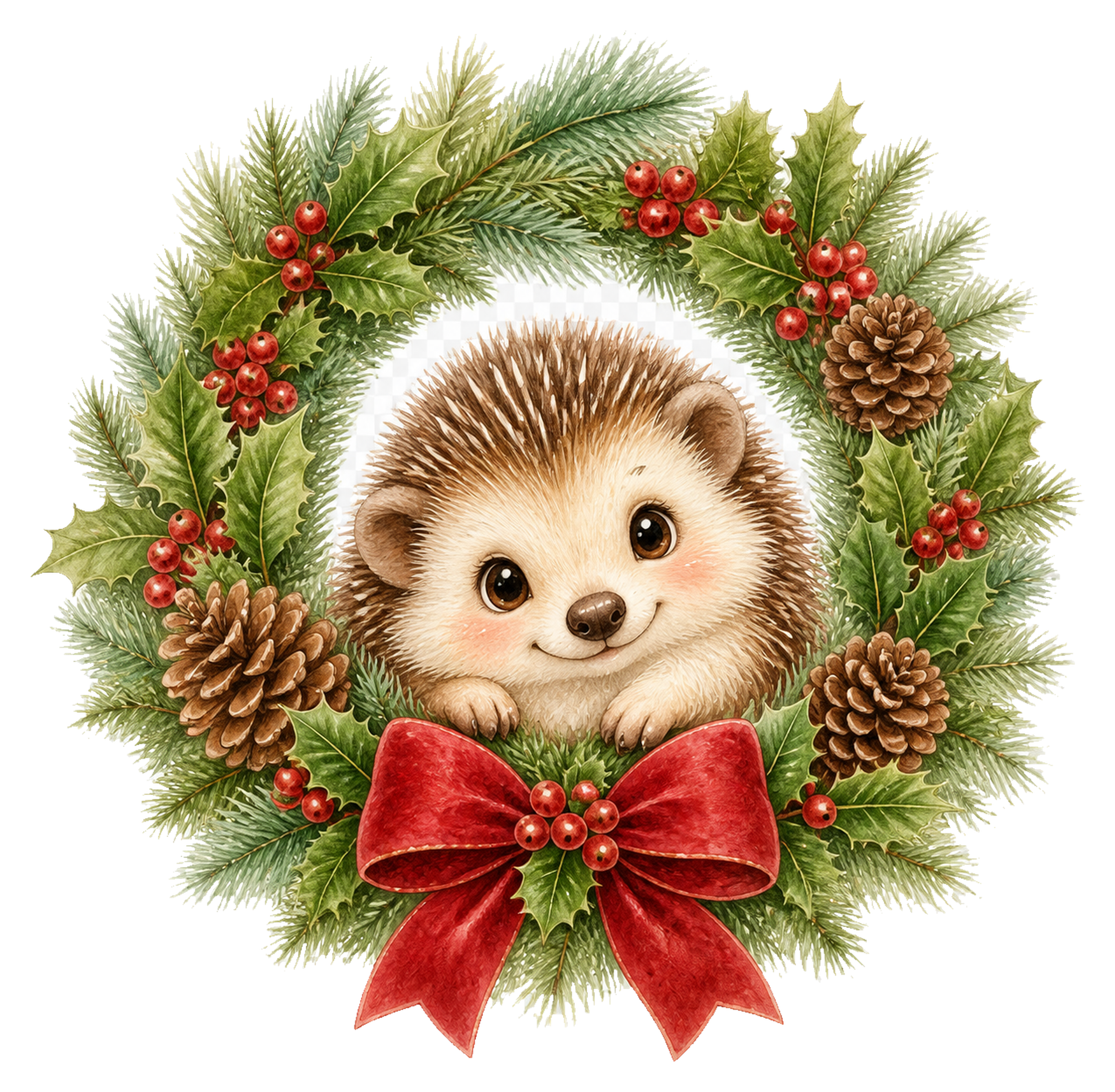 クリスマスリースとハリネズミのかわいいイラスト｜無料素材95509に写真・文字を入れる