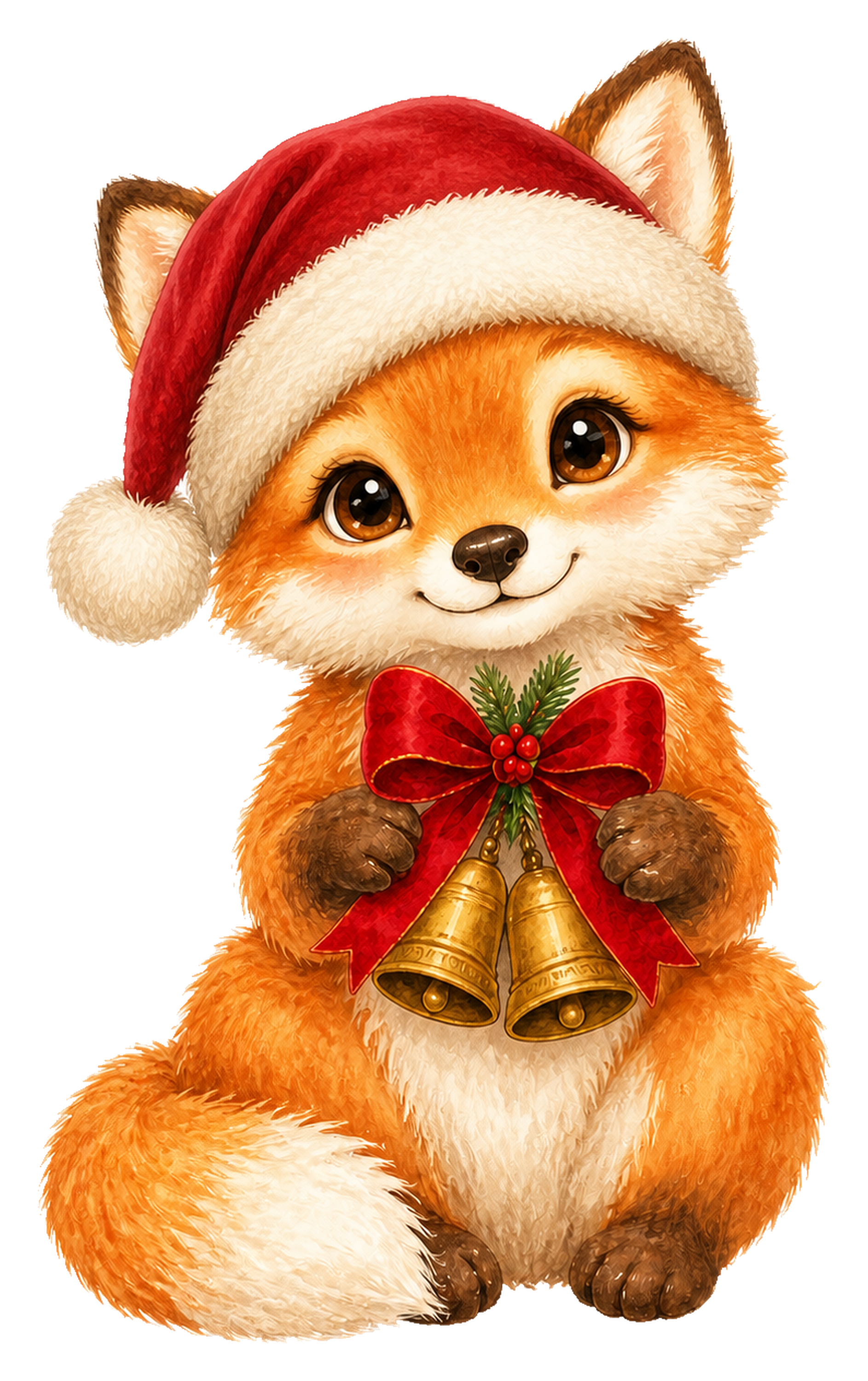ベルを持つサンタ帽の子狐クリスマスイラスト｜無料素材95510に写真・文字を入れる