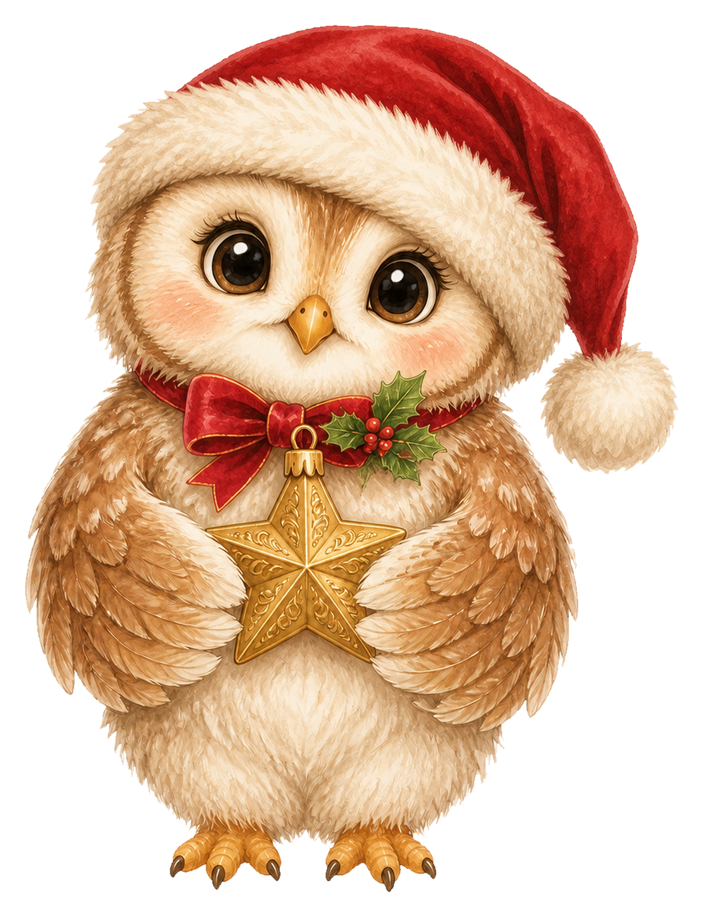 星を持つサンタ帽のふくろうクリスマスイラスト｜無料素材95511に写真・文字を入れる