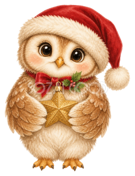 星を持つサンタ帽のふくろうクリスマスイラスト｜無料素材95511