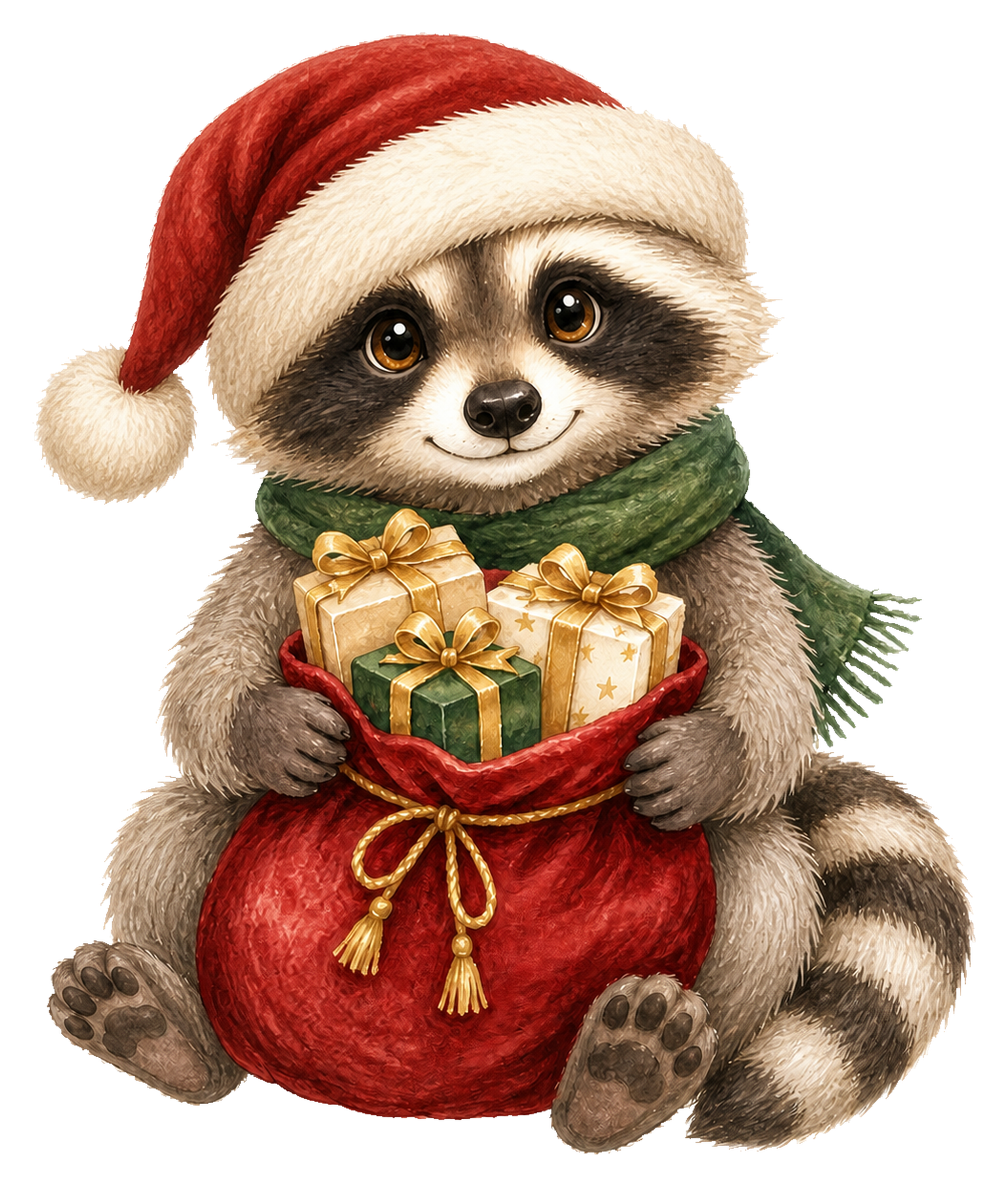 プレゼント袋を持つアライグマのクリスマスイラスト｜無料素材95512に写真・文字を入れる