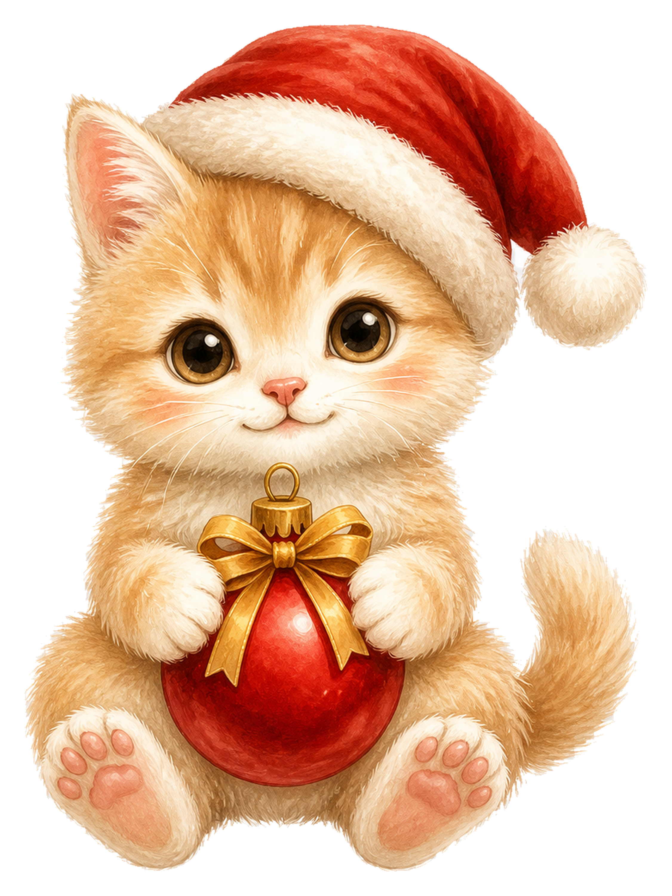 サンタ帽の子猫と赤い飾りのクリスマスイラスト｜無料素材95513に写真・文字を入れる