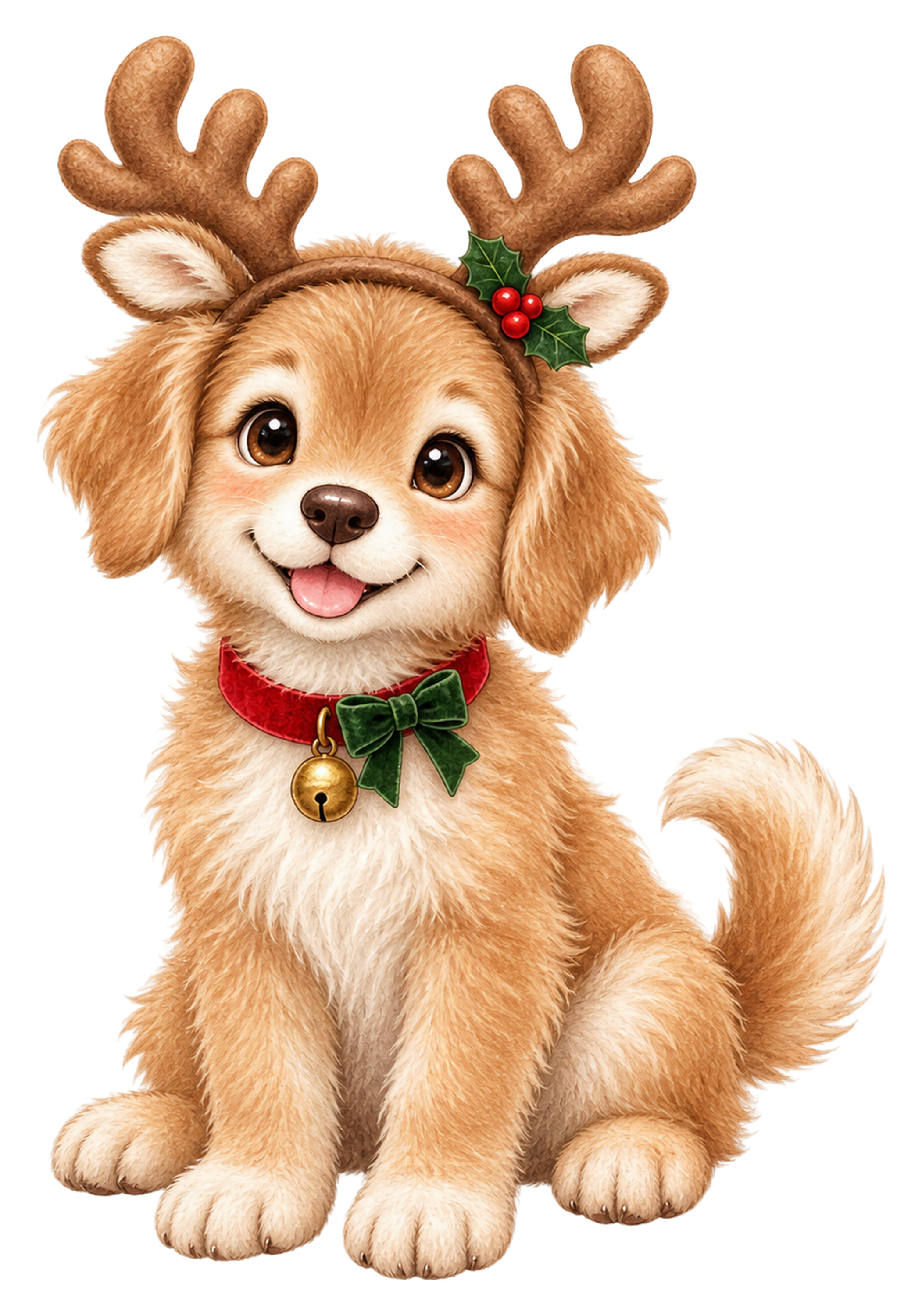 トナカイの角を付けた子犬のクリスマスイラスト｜無料素材95514に写真・文字を入れる