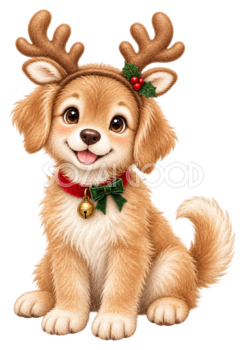 トナカイの角を付けた子犬のクリスマスイラスト｜無料素材95514
