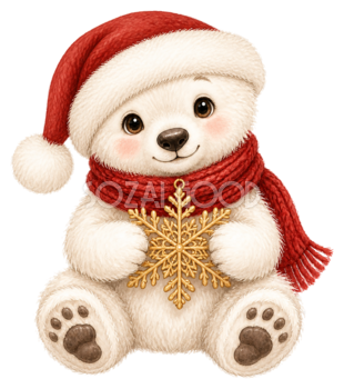 雪の結晶を持つシロクマのクリスマスイラスト｜無料素材95516