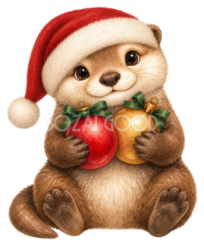 クリスマスボールを抱くラッコのかわいいイラスト｜無料素材95517